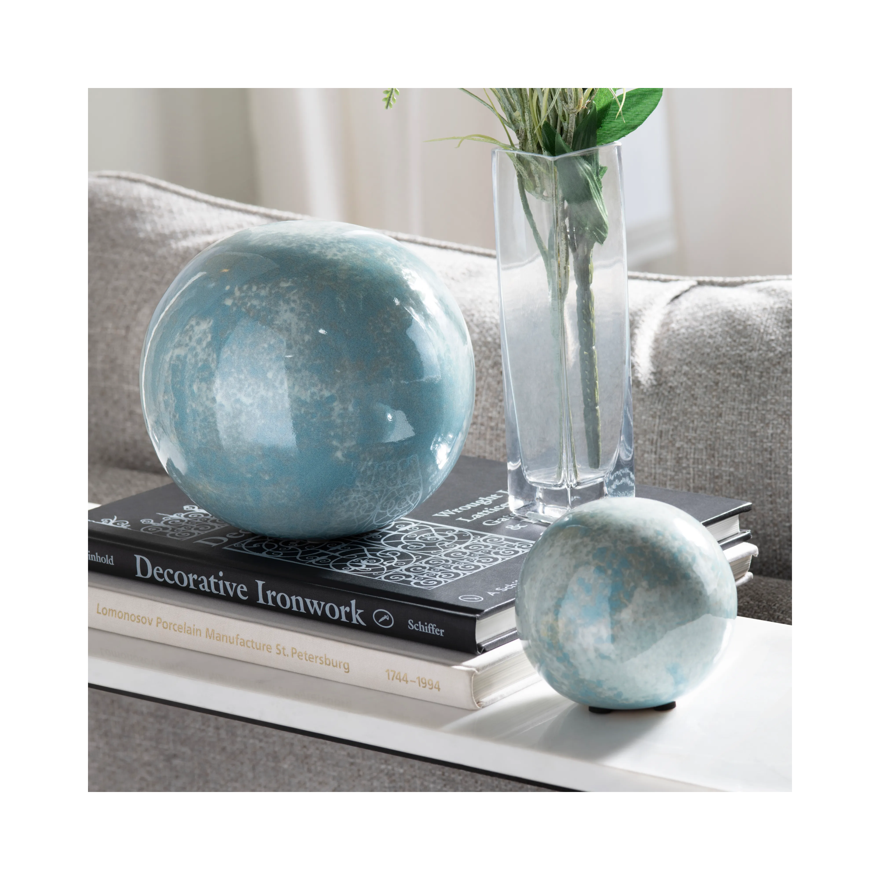 Lloyd Light Blue Marbleized Decorative Spheres (Set of 3)
